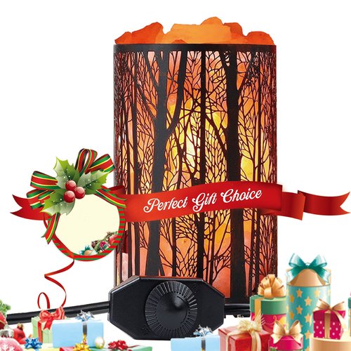 Himalayan Salt Lamp, Salt Rock Lamp Natural Night Light in Forest Design Metal Basket with Dimmer Switch (4.1 x 6.5 4.4-5lbs), 25Watt Bulbs & ETL Cord 1 Pack