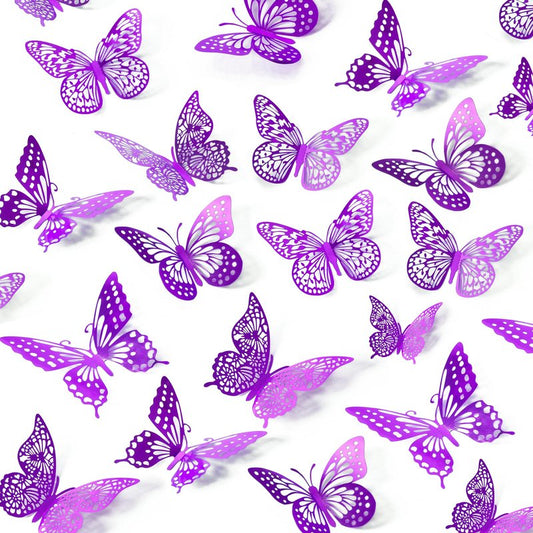SAOROPEB 3D Butterfly Wall Decor - 48 Pcs, 4 Styles, 3 Sizes - Purple Butterfly Decorations for Birthday Parties, Removable Stickers