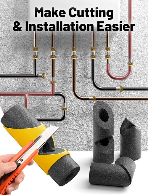 6PCS Foam Pipe Cutter, 6 Sizes Pipe Insulation Foam Water Tube Cutter Tool, Insulation Cutting Fixture for Pipe Insulation in Homes, Industries&Commercial Places 15MM-22MM-28MM-40MM-46MM-53MM (Yellow)