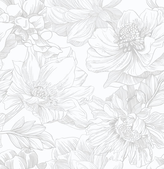 Ismoon Large Floral Peel and Stick Wallpaper Boho White/Grey Contact Paper 17.3inx6.5ft Removable Self Adhesive Bedroom Cabinet Mural Wall Decor Vinyl Roll