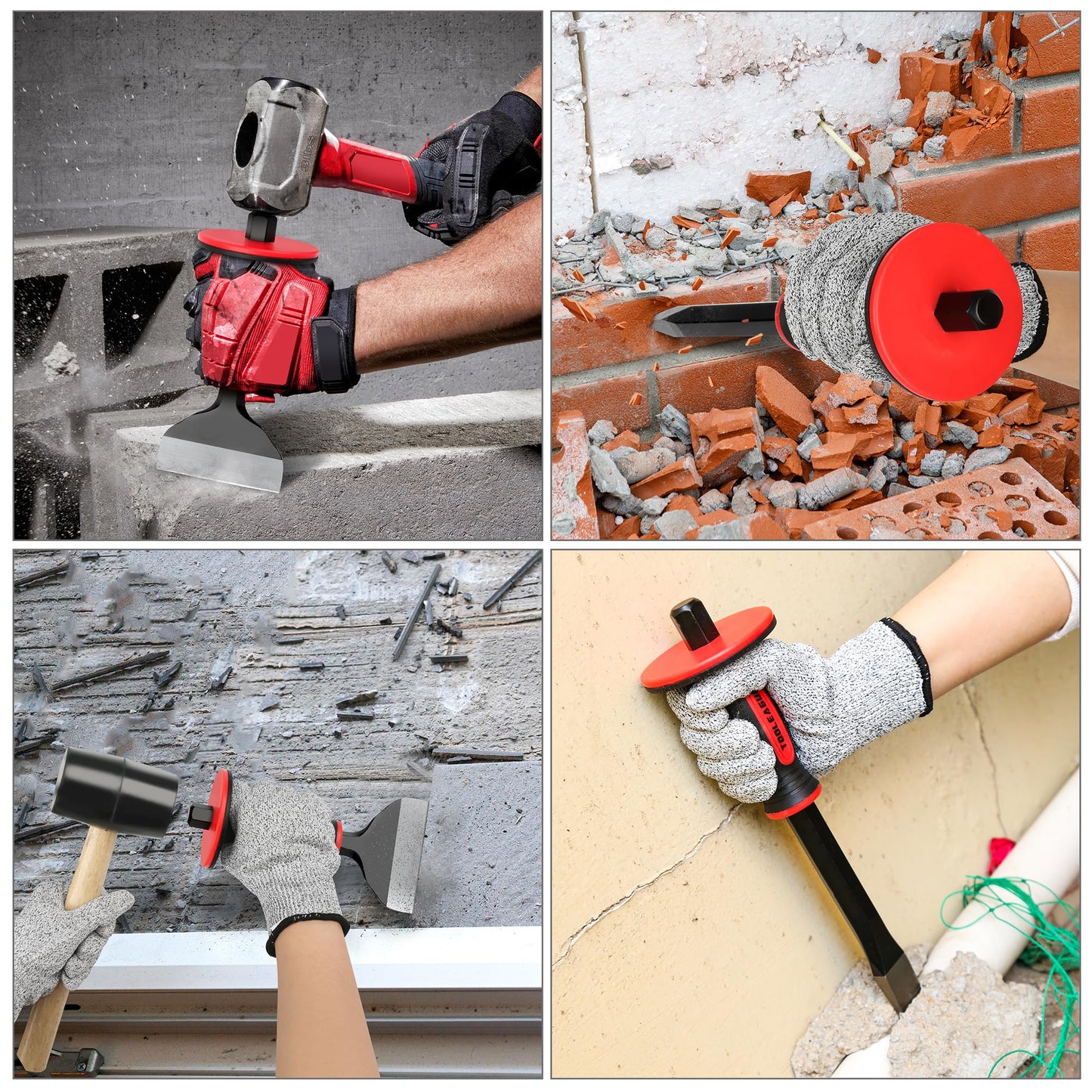 TOOLEAGUE 3Pcs Heavy Duty Masonry Chisel Set, Stone and Rock Tool,11-Inch Point & Flat Chisel, 8-Inch Brick Chisel with Hand Protection