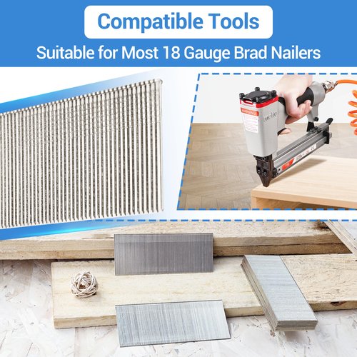 meite 18 Gauge Stainless Steel Brad Nails, 1-1/2 Inch 18GA Brad Nails, 304 Stainless Steel Small Finishing Nail Gun Nails for Pneumatic, Electric Brad Nailer Gun (2,000 Counts)