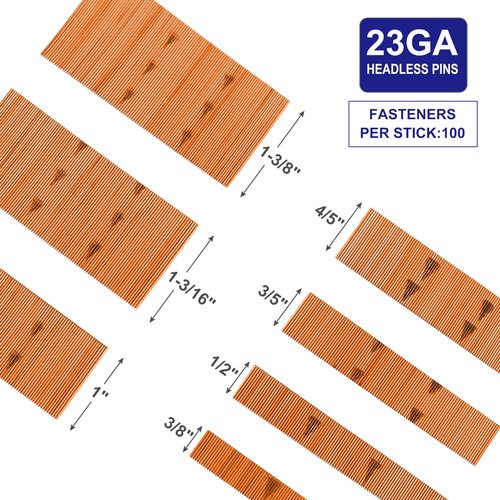 HAMWOO 7000 pcs 23 Gauge Pin Nails, Headless Pinner Nails, 7 Sizes Assorted 3/8 Inch to 1-3/8 Inch for Molding Cabinetry Building,photo frame,handicrafts Assembly (Red)