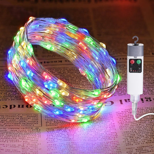 Joomer Fairy String Lights, 33FT 100LED USB Rechargeable Silver Wire String Lights with Timer and 13 Modes, Waterproof Portable Camping Lights for Tent, Patio, Bedroom, Outdoor Decor (Multicolor)