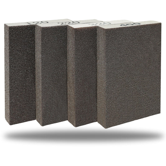 4 Pack Hand Sanding Sponge Set -120 220 320 400 Grit- Coarse Medium Fine Grit Sanding Block, Sander Sponges for Wood-Working Drywall Metal, Washable and Reusable Sponge for Rust Removal Polishing