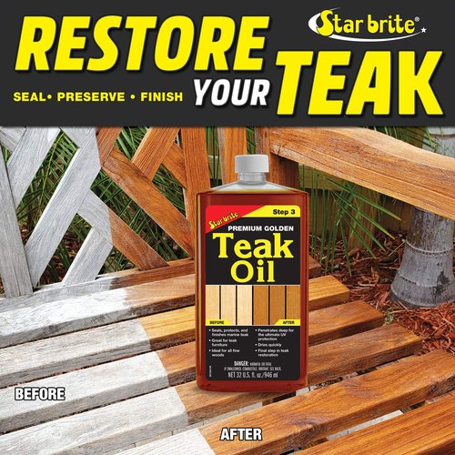 STAR BRITE Premium Golden Teak Oil - Sealer, Preserver, & Finish for Outdoor Teak & Other Fine Woods - Step 3 - 16 OZ (085116PW)