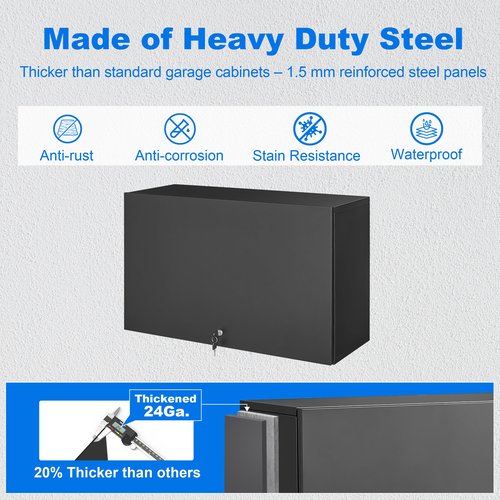 Polup Metal Garage Wall Cabinet, 20" H Wall Mounted Storage Cabinet with Door and Adjustable Shelves, Lockable Tool Cabinet, Hanging Cabinet for Workshop, Warehouse, Black - Assembly Required