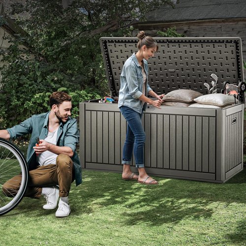 YITAHOME 230 Gallon Double-Wall Deck Box with Divider & Side Handles, Outdoor Large Storage for Patio Furniture Cushions, Garden Pool Accessories, Water Resistant & Lockable