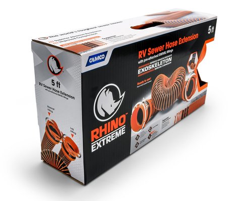 Camco RhinoEXTREME 5-Foot Camper/RV Sewer Hose - Features TPE Technology for Abrasion Resistance and Crush Protection - Includes Pre-Attached Rhino Swivel Fittings (39865)