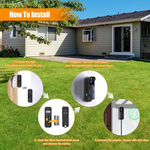 Power Adapter and Adhesive Doorbell Mount for Blink Doorbell Camera(All Models),Doorbell Transformer 5V with 18ft/5.5m Weatherproof Cable for Blink Video Doorbell(No Battery) Continuously Supply
