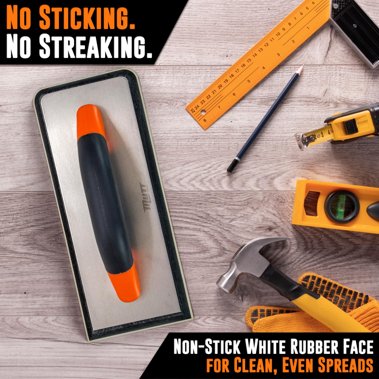 Mutt Tools 9.5” x 4 Inch Professional Grout Float - Non-Stick EVA Grip Smoothing Tool for Tile, Masonry and Drywall - Rubber Grout Float with Ergonomic Handle - Tile Grouting Tools Kit