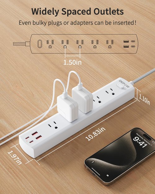 DEPOW 2 Prong Power Strip, 2 to 3 Prong Outlet Adapter with 5 AC & 4 USB Ports (2 USB C), 5FT Braided Cord, 1700J Two Prong Surge Protector, Wall Mountable, Ideal for Old House Non-Grounded Outlets