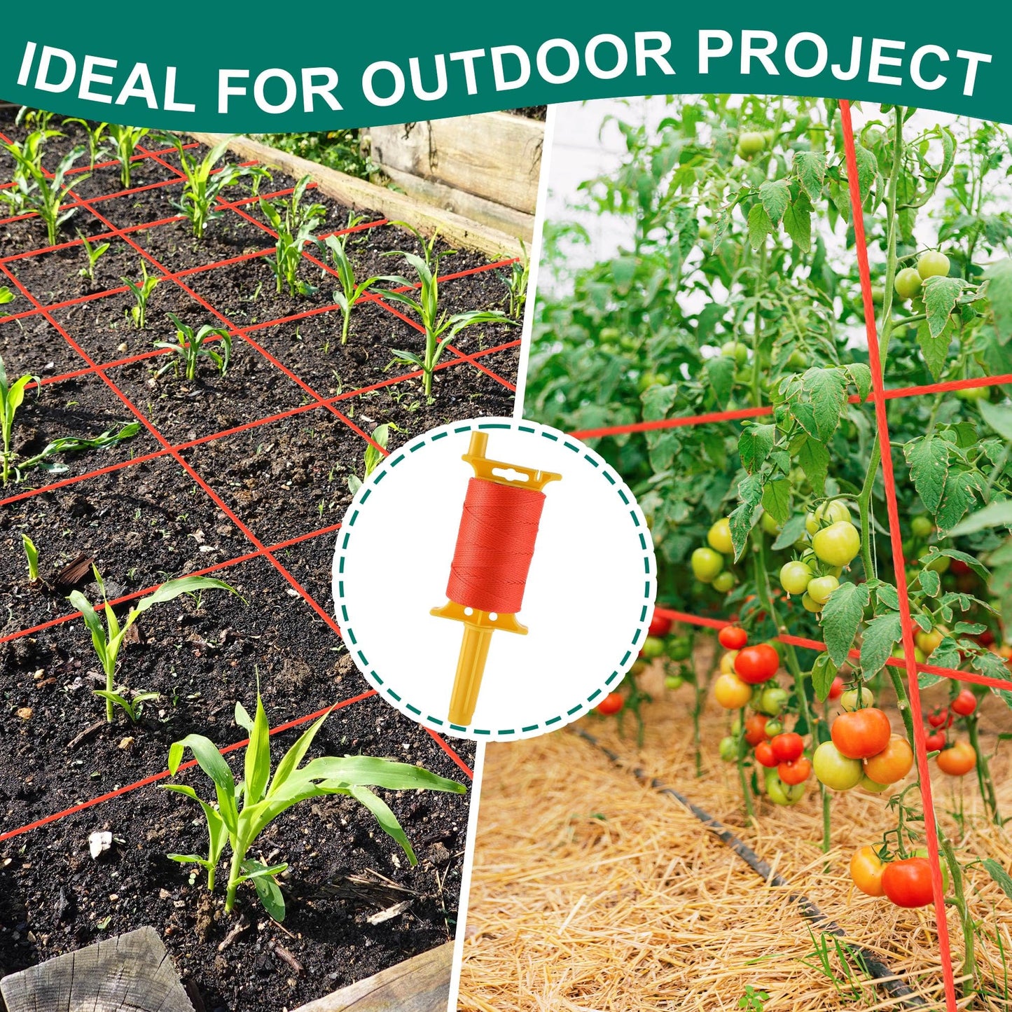 2 Pack Mason Line with Handle, Twisted 540 FT #18 Reloadable Reel with 10 Levels, Braided Nylon Construction String Line for Gardening, Masonry Tools, Surveying, Kite Twine String or DIY(Orange)