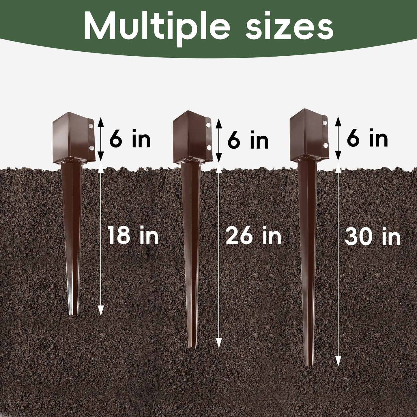 ARIFARO 4x4 Fence Post Anchor Ground Spike, 32 Inch Heavy Duty Powder Coated Metal Post Anchor for Mailbox, Fence & Garden Posts, Fits 3.5" x 3.5" Actual Post, Brown, Pack of 4