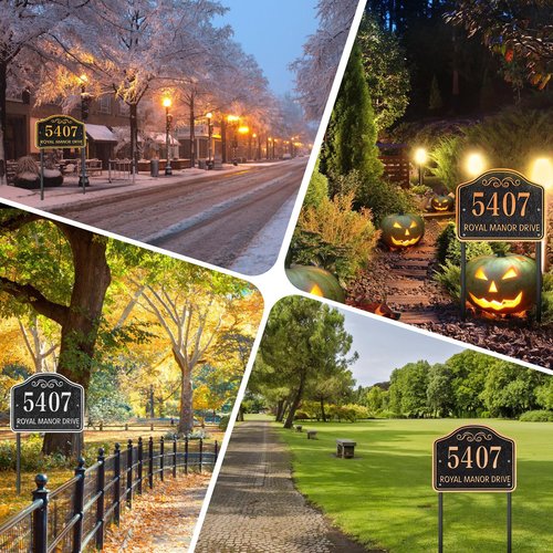 Personalized Address Sign LAWN MOUNTED - Custom House Number Sign Plaque,Address Plaque,House Address Numbers for Outside House Lawn,Yard,Ground,Garden,Bell Style with 2 Stakes