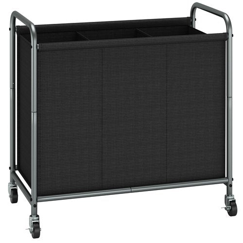 STORAGE MANIAC Rolling Laundry Hamper, 165L Laundry Basket with Lockable Wheels, Triple Clothes Sorter Cart, 3 Bag Clothes Separator Hamper for Closet, Bathroom, Laundrys Room, 3 Section Black
