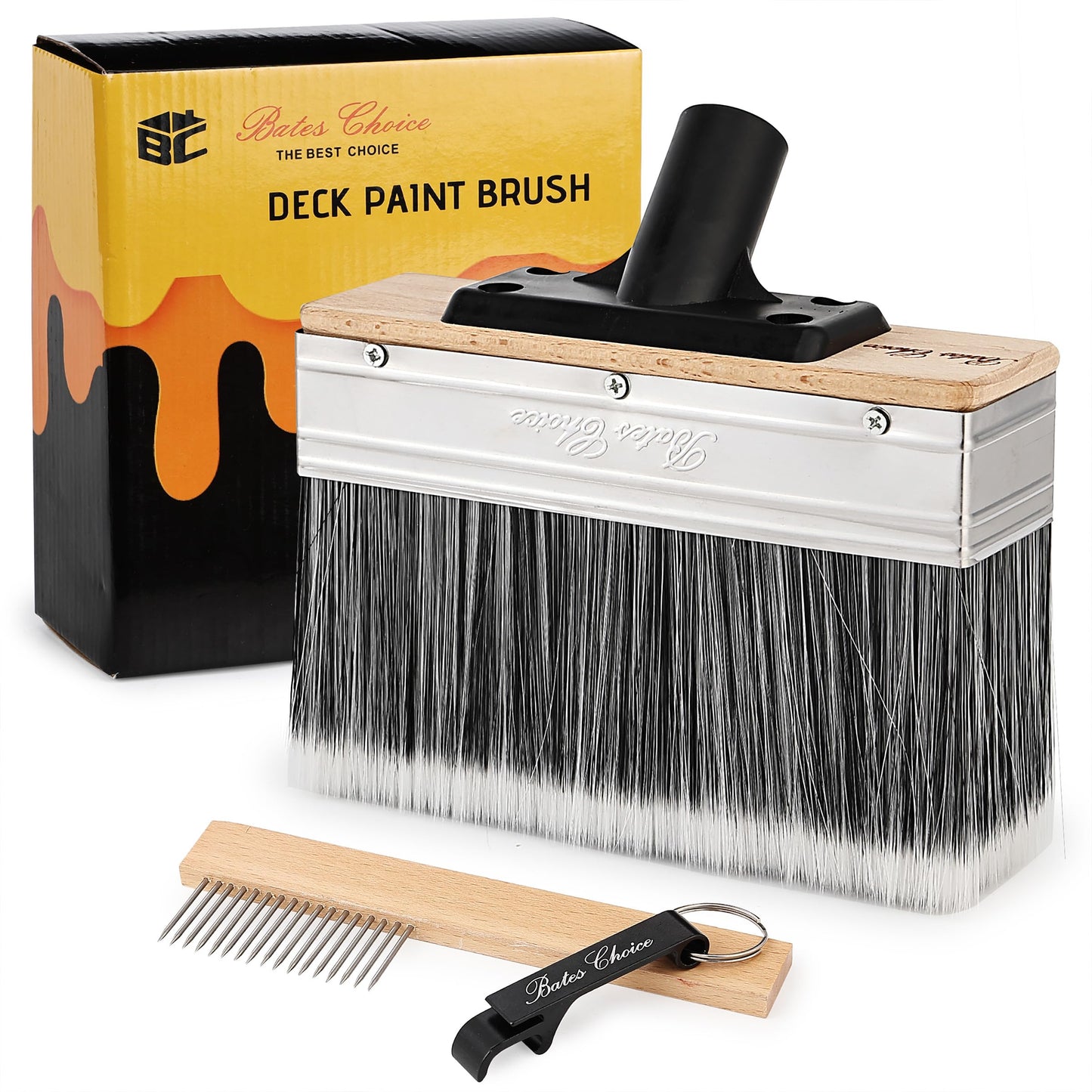 Bates- Deck Stain Brush Applicator, 7.5 Inch Wide Paint Brush with Threads