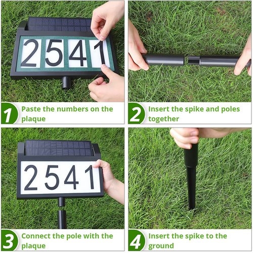 MAXvolador Solar Address Sign Lighted House Numbers Waterproof, Solar Powered LED Illuminated Address Plaques with Stakes, 3-Color in 1 Address Number