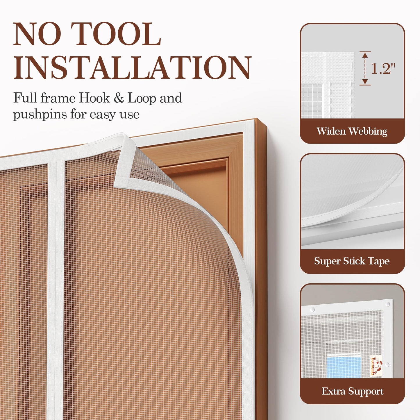 Yotache White Magnetic Screen Door Fit 72" x 80" Doors, Screen Size 74" x 81" Double Door Net Curtain for Sliding Door