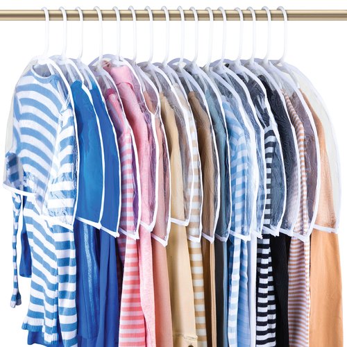 Handy Laundry Clear Vinyl Shoulder Covers – Set of 16 – Garment Protectors Keep your Suits, Dresses, Blouses, & Dust Free. Protect and Store your Clothing while they're In and Out of Season.