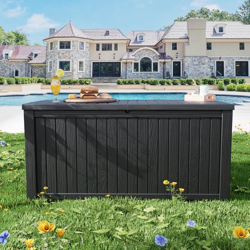 Decksplore 200 Gallon Outdoor Storage Box Waterproof Lockable Resin Deck Box Large, Patio Storage Bin for Pool Accessories Cushion Furniture, Garden Tools, UV-Resistant Outside Delivery Black