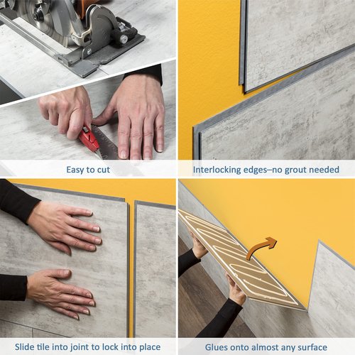 Palisade 25.6 in. x 14.8 in. Interlocking Vinyl Waterproof Wall/Backsplash Tiles for Kitchen or Bathroom in Carrara Marble (8 Pack)