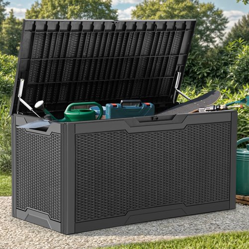 YITAHOME 100 Gallon Large Resin Deck Box Outdoor Storage Boxes for Patio Furniture, Outdoor Cushions, Garden Tools and Pool Supplies-Waterproof,Lockable (Black)