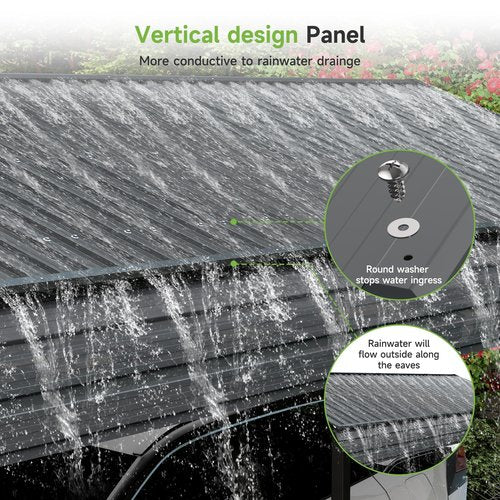 10×15FT Metal Carport, Heavy Duty Car Port, All-Weather Outdoor Storage Trucks, Boats, Cars, Galvanized Steel Roof, Vertical Stripe Design