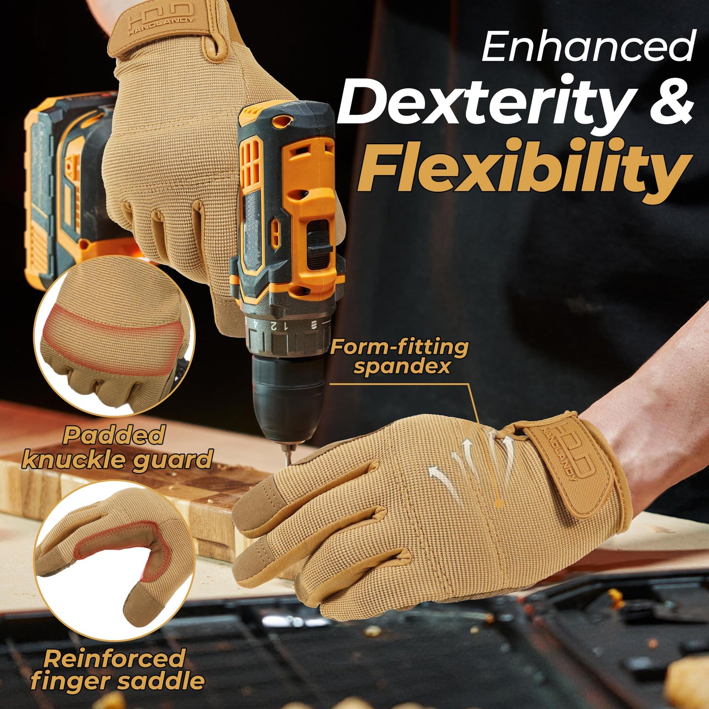 HANDLANDY Work Gloves for Men & Women, Utility Mechanic Working Gloves Touch Screen with Grip, Flexible Breathable Gardening Gloves for Yard Maintenance (Small, 1 Pair)