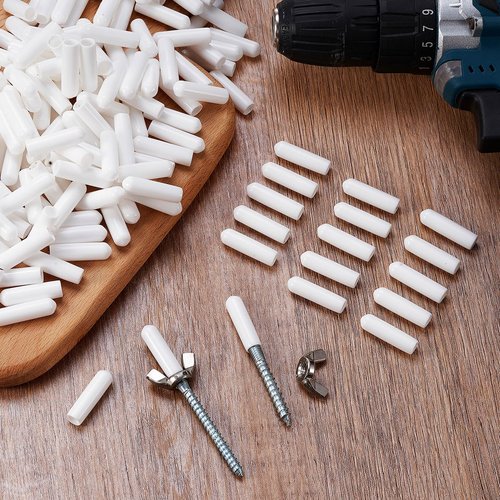 Maasechs 200 Pcs 1/4" x 1" Hurricane Shutter Hardware Screw Protector Caps 6 mm Anchors Covers for Window White Covers Ends of Screw Bolts for Storm Hurricane Shutters Windows Exterior