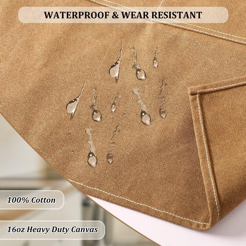 FOTVEFLEIR Chef Apron for Men Women with 7 Tool Pockets, Cotton Canvas Cross Back Water-resistant Work Apron, Size M to XXL (Brown)