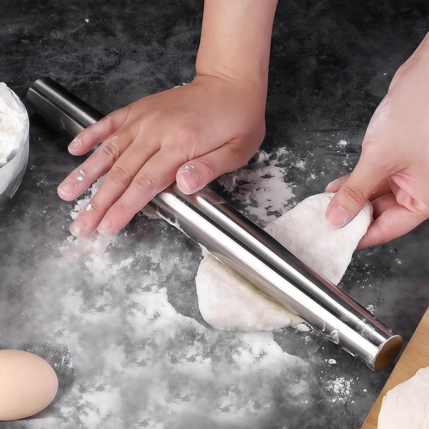Stainless Steel Hollow Rolling Pin - Professional Metal Dough Roller for Baking Pizza, Pie, Cookies, Dumplings - Non-Stick & Dishwasher Safe