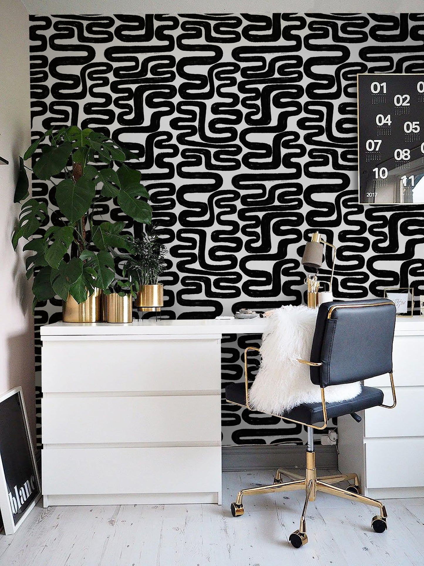 Peel and Stick Wallpaper Black and White Wall Paper Modern Geometric Self-Adhesive Removable Contact Paper Thicken Waterproof Easy to Clean Decorative for Bedroom Bathroom Film 17.3in x 78.7in