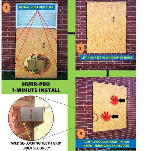 HURR-PRO Universal Hurricane Window Clips, Stainless, 1/2" to 3/4" One-Size-Fits-All, 24-Pack 6-Windows, Reusable Hurricane Clip, Patent Pending