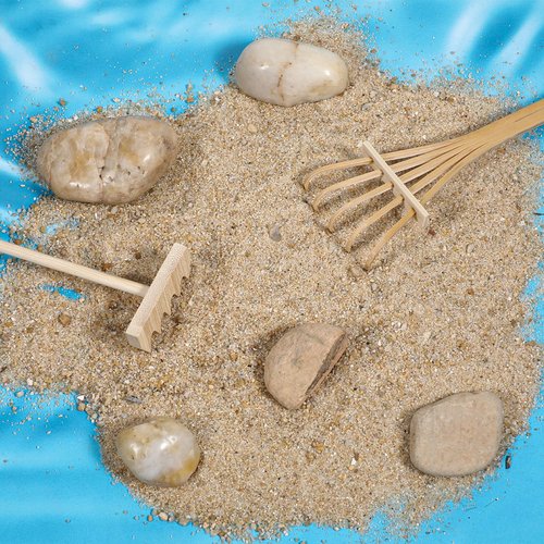 Nogeqi 4 Pack Mini Rake Bamboo Zen Garden Tools, Small Sand Rake, Mini Garden Tools, Rock Zen Garden Accessories for Home Office Tabletop Decor (4 Style)