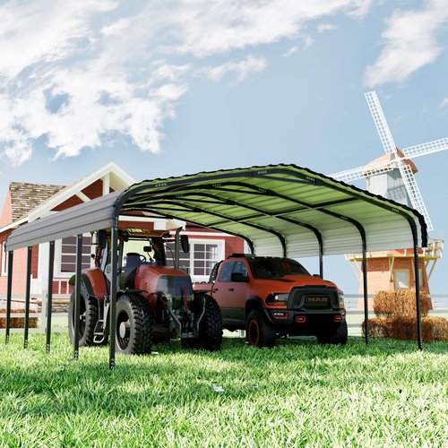 Royal Windsor Metal Carport 20×20 Car Port for 2 Car, Heavy Duty Carport Kit with Galvanized Steel Roof Building and Frame, Outdoor Metal Canopy Multi-Use Garage Shed