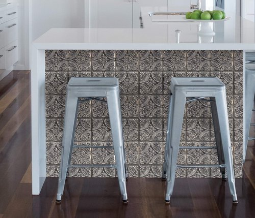 InHome NH3922 Camden Antique Silver Faux Tin Peel & Stick Backsplash Tiles, Metallic, 10 inch x 10 inch