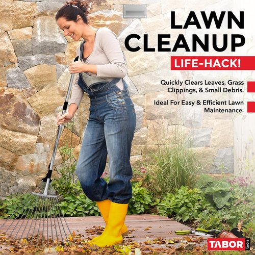 TABOR TOOLS Adjustable Metal Rake - Collapsible & Telescopic - Garden, Yard, & Lawn - Ideal for Leaves, Shrubs & Small Areas. J16A