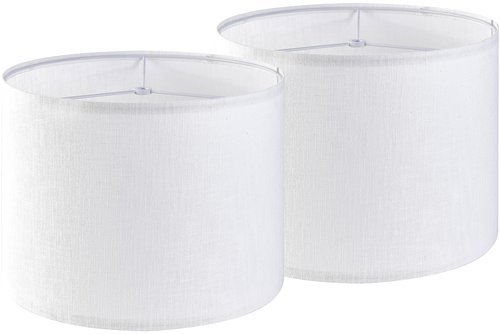 Set of 2 Pure White Linen Drum Lamp Shade 13" Top x 13" Bottom x 10" High (Spider) Contemporary Lamp Shades for Table Lamps & Bedside Lamps Replacement Lampshade In Hand Crafted-By GO&SO