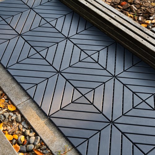 kejector 44 Pack Plastic Interlocking Deck Tiles,Patio Deck Tiles 12"x12" Square Waterproof Flooring Outdoor All Weather Use Slip-Resistant Decking Tiles for Poolside Balcony Backyard,Twill Lines