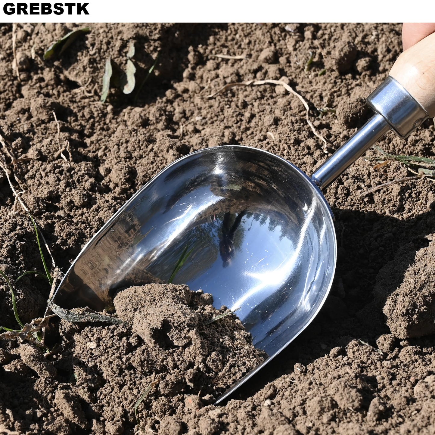 GREBSTK Garden Hand Large Capacity Fertilizer Scoop Soil Shovel Stainless Steel Gardening Trowel for Transplanting, Digging, Planting, Cultivation