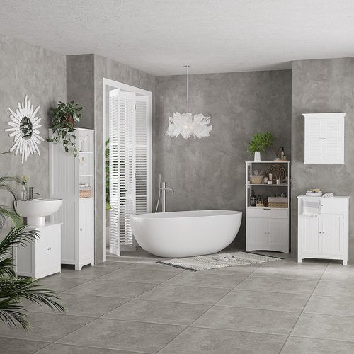 HOMCOM Under Sink Bathroom Cabinet, Pedestal Sink Storage Cabinet with 2 Doors, Shelf and U-Shape, White