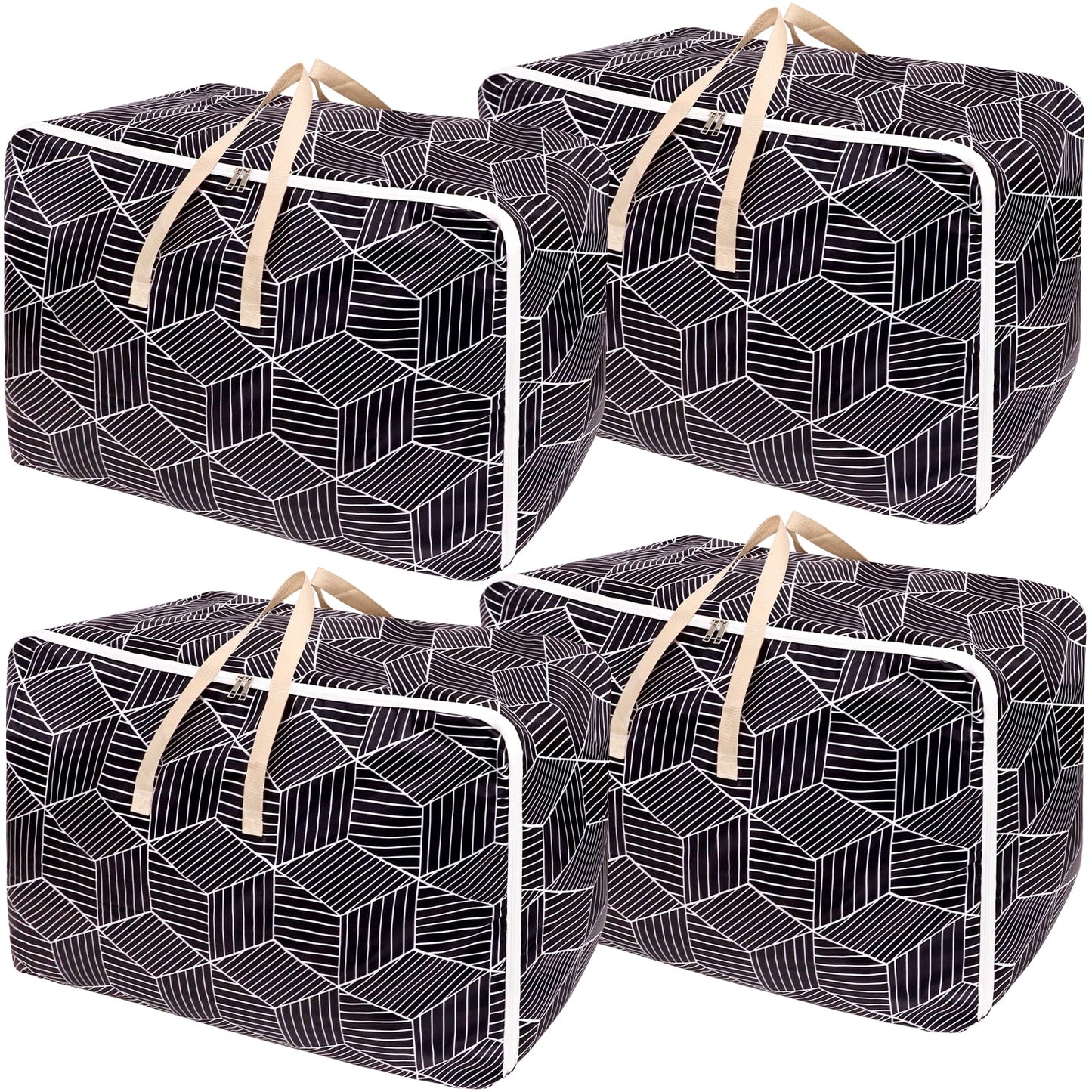 Dntorx 4 Pack Large Storage Bag, 28GAL Moving Bags with Zips Large Duvet Storage Bag Clothes Storage Bags Underbed Storage Box for Clothes, Pillows, Bedding, Blankets, Christmas Storage Containers