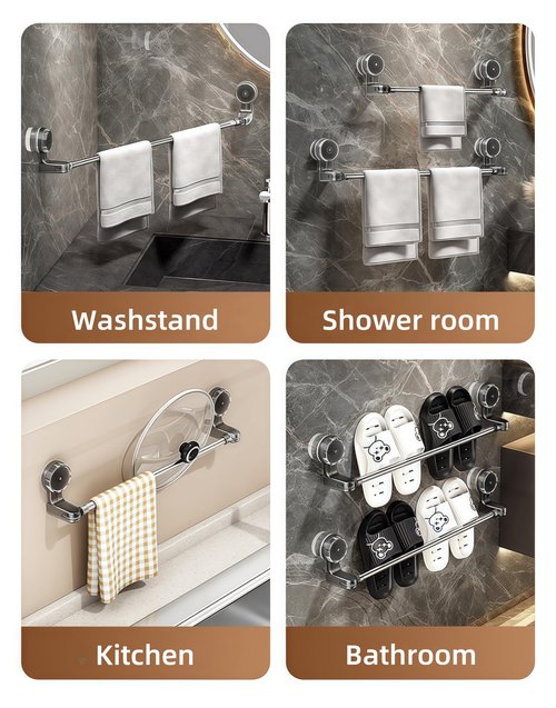 Pack of 2 Pcs Suction Cup Towel Bar 19 inches Retractable Stainless Steel Towel Rod with Suction Cup No Glue No Drilling for Bathroom Shower Door