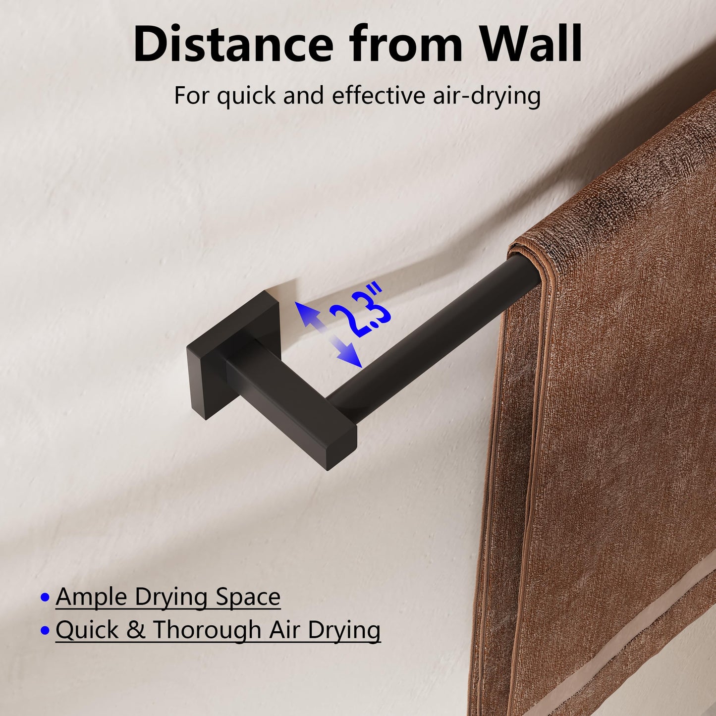 Miroamz Adjustable Towel Bar, 14.4inch - 25.2inch Towel Rack, Wall Mounted for Bathroom, Kitchen Hand Towel Holder Cloths Hanger SUS 304 Stainless Steel Organizer Single Bar (Matte Black)