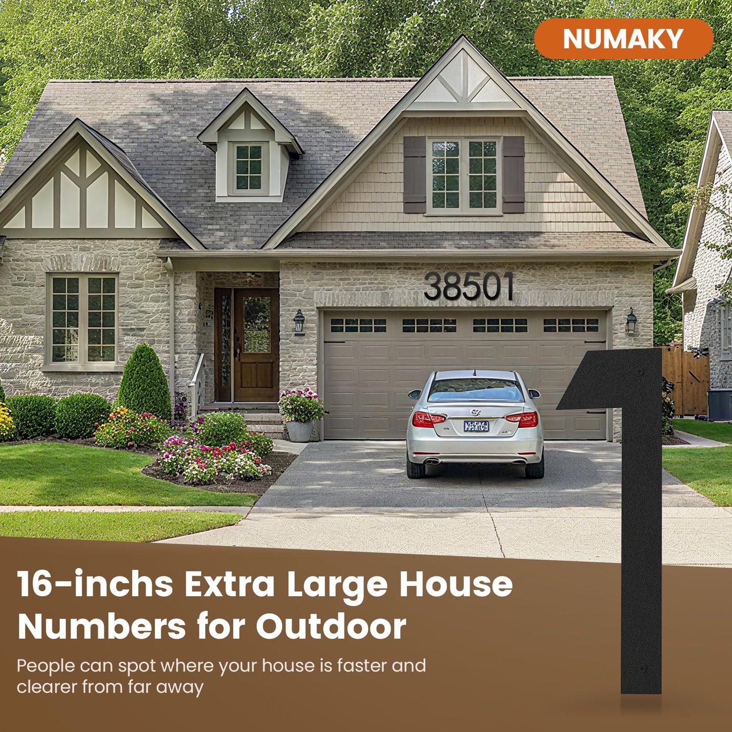 NUMAKY 16 Inch Large Modern House Numbers for Outside, Matte Black Metal Outdoor Address Numbers with Floating 3D Shadow & All Mounting Hardware, Weatherproof for Home/Apartment/Hotel/Mailbox (Number 1)