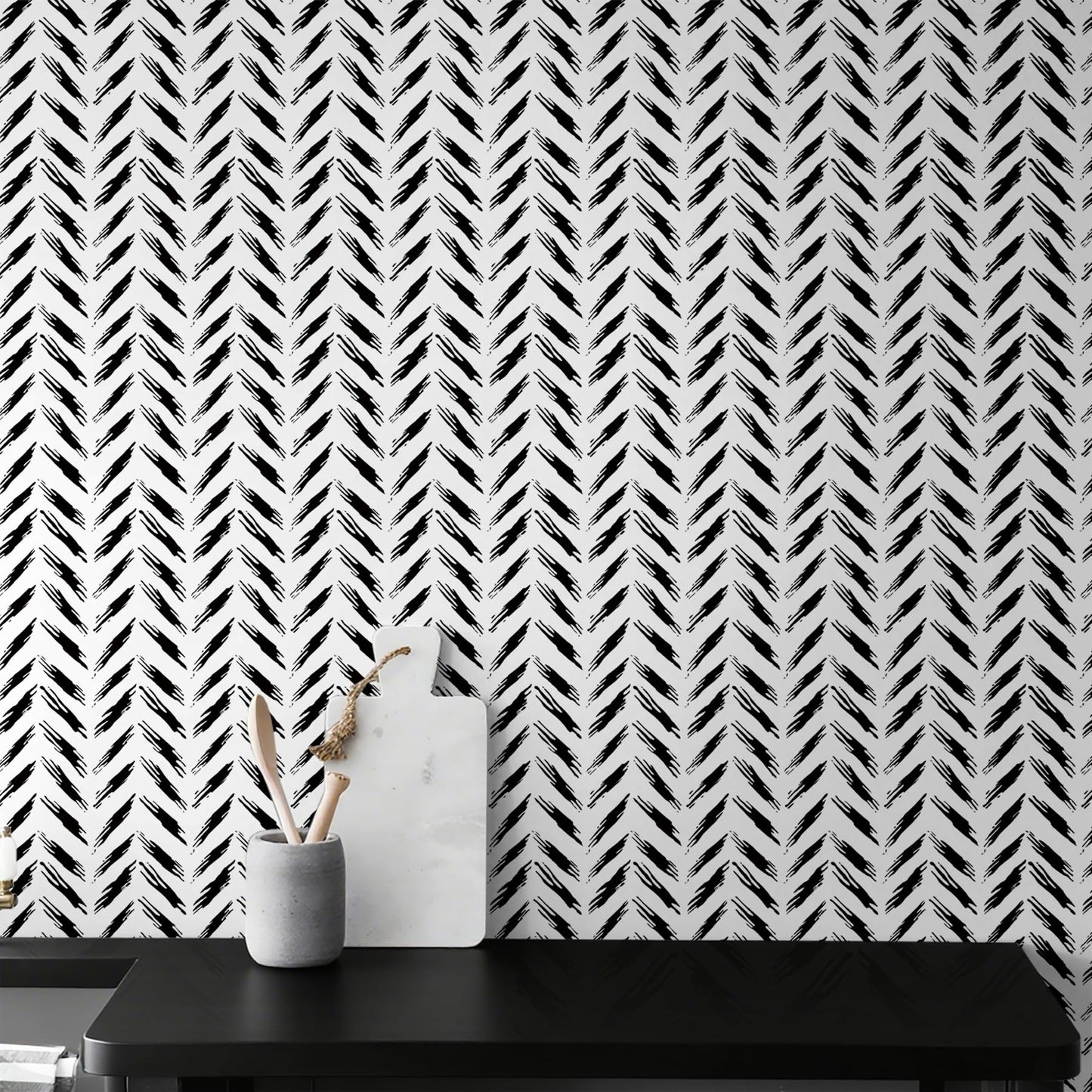 Micpolo Black and White Peel and Stick Wallpaper Modern Self-Adhesive Contact Paper Thicken Waterproof Easy to Clean Decorative Removable Wall Paper Herringbone for Bedroom Bathroom 17.3in x 78.7in