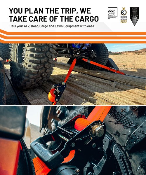 Strapinno 2PCs Retractable Ratchet Tie-Down Straps,5,000 lbs Break Strength- 2 in x 12 ft Heavy Duty Ratchet Strap with Safety Lock S Hooks for Motorcycles, ATVs, UTVs, Lawn Equipment & Cargo-Orange