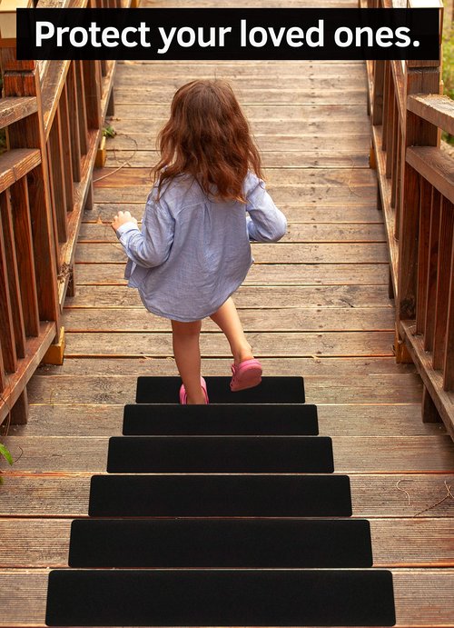 6”x30” Stair Treads Non-Slip Outdoor Tape – (10-Pack) Black Anti-Slip Strips