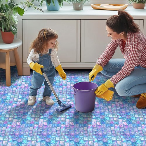 HOMETITUTE 10PCS 12x12 Inch Iridescent Glass Look Peel and Stick Floor Tiles Removable Self Adhesive PVC Vinyl Flooring Stickers Holographic Backsplash Tile for Bathroom Kitchen Decor